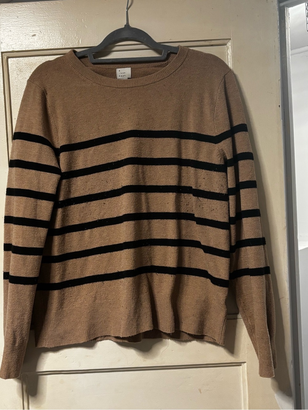 Tan Striped Crewneck Sweater